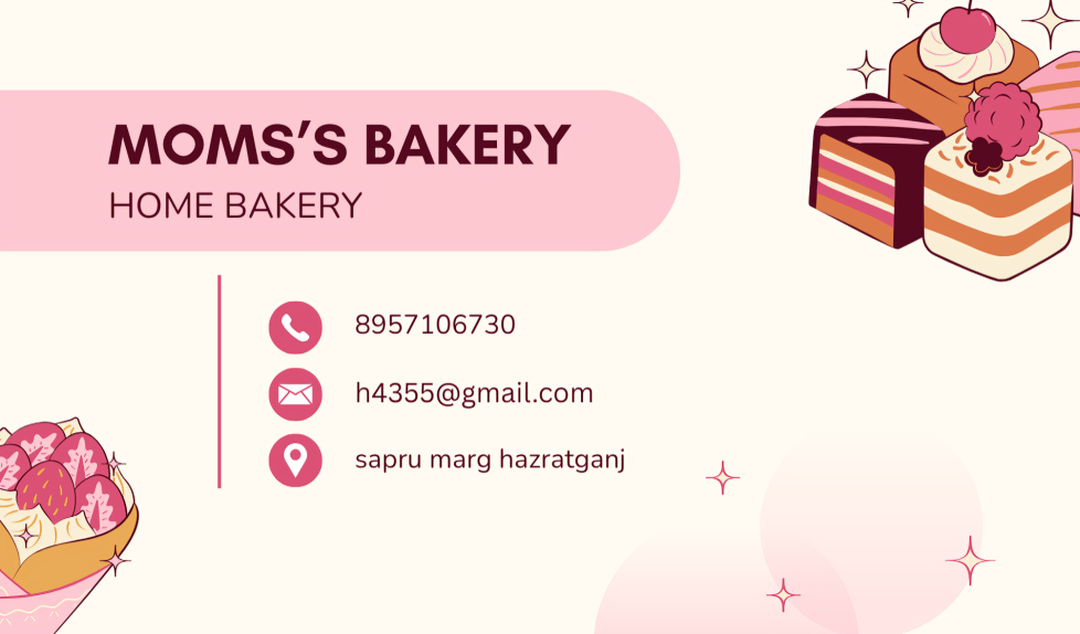 pink and cream cute illustrative home bakery business card