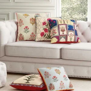 blue polycotton traditional 16 x 16 inches cushion cover set of 5 by sej by nisha gupta blue polyc lxlnc6